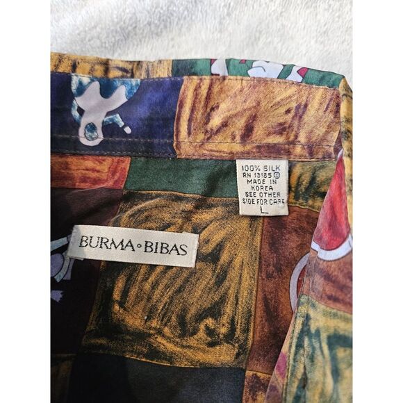 Burma Bibas Shirt Men's L 100% Silk Short Sleeve Button Down Snakes People 90s - Picture 2 of 3